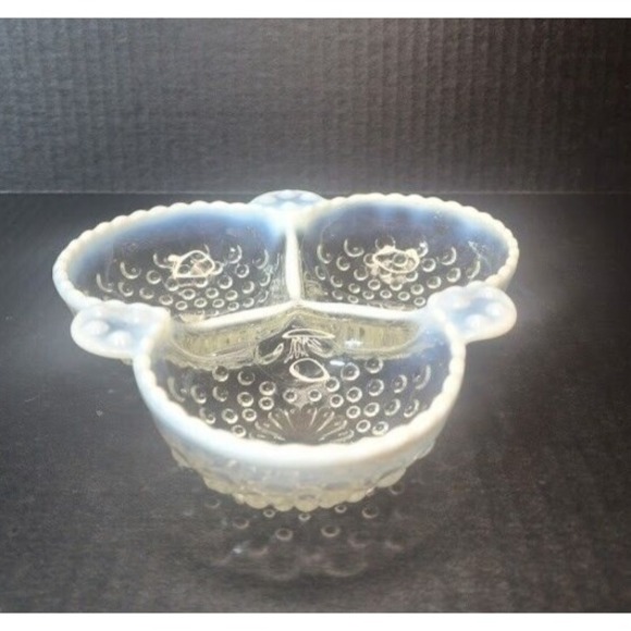 VTG Anchor Hocking Moonstone Hobnail 6 1/2" 3-Section Candy Dish Opalescent - Picture 3 of 5